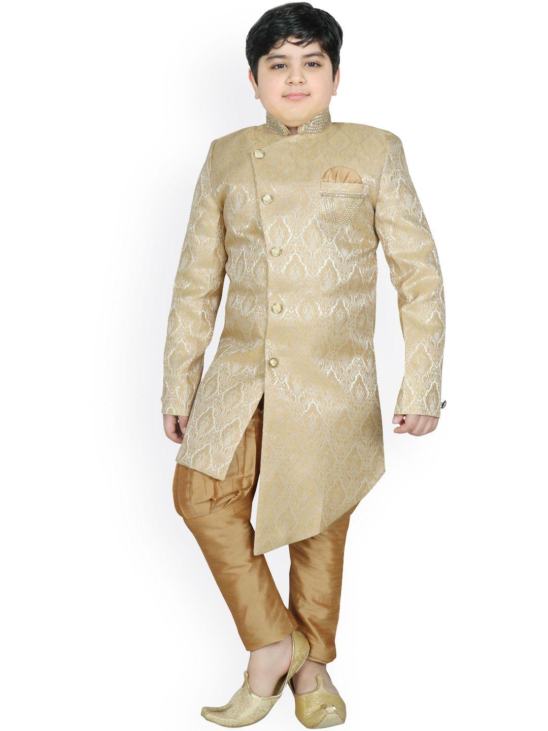 sg yuvraj boys gold-coloured printed sherwani set