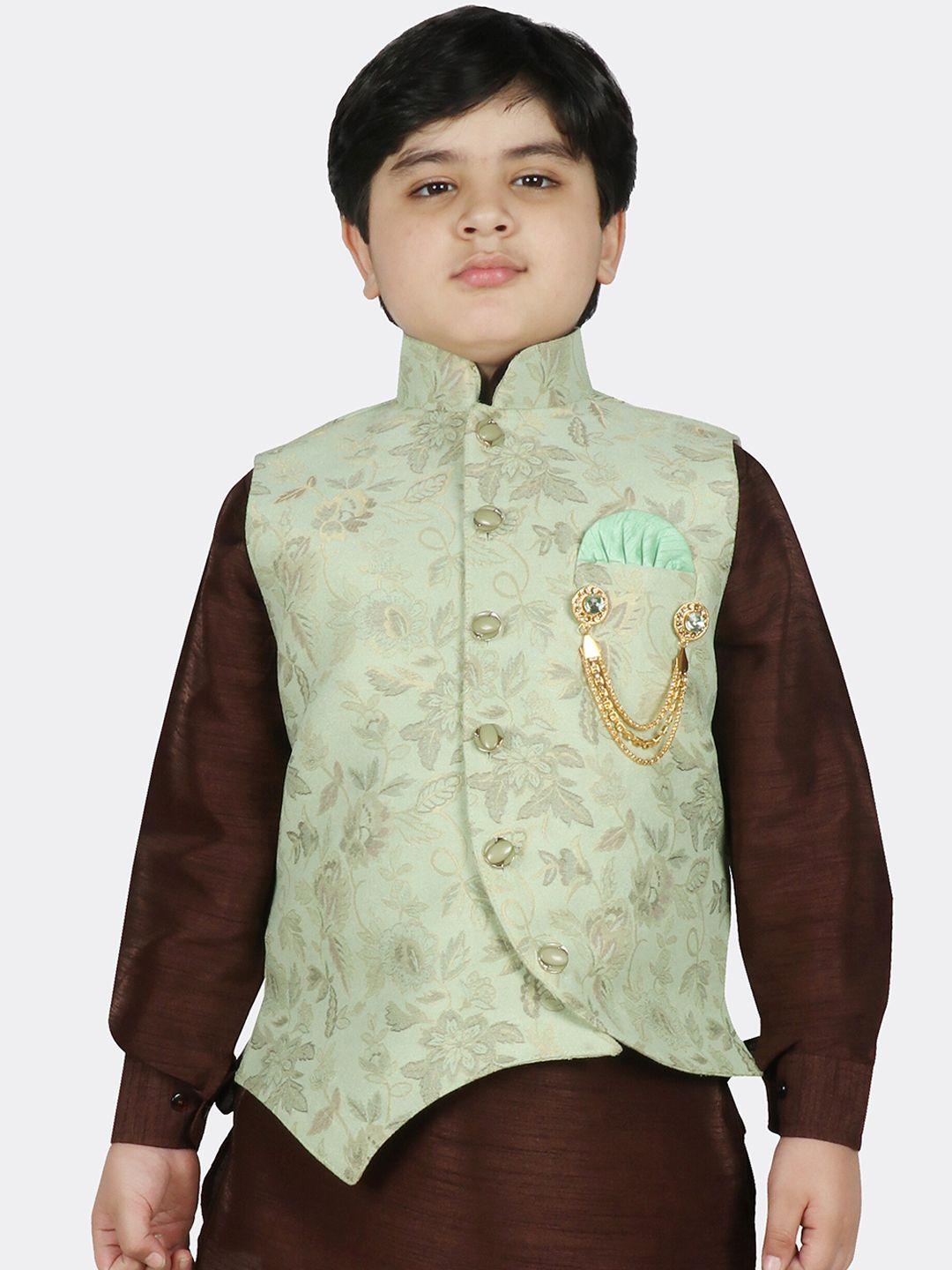 sg yuvraj boys green & grey ethnic motifs brocade woven design nehru jacket