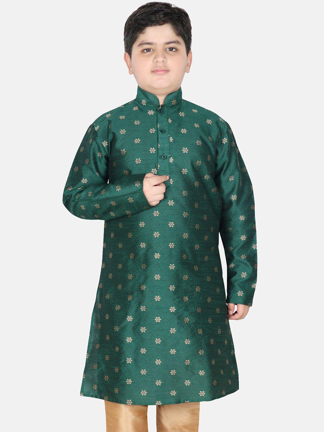 sg yuvraj boys green ethnic motifs raw silk kurta