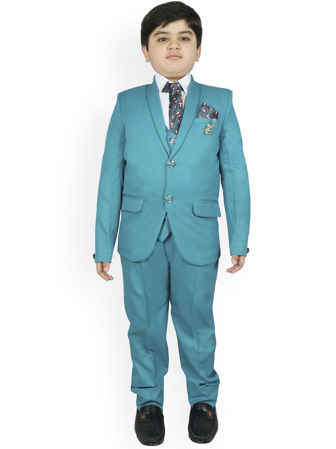 sg yuvraj boys turquoise blue solid party suit set