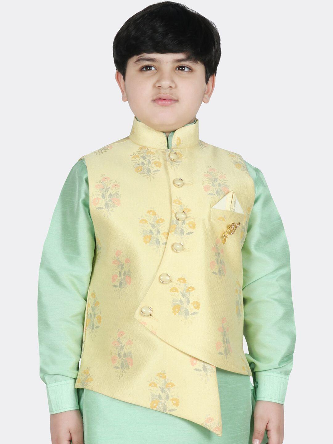 sg yuvraj boys yellow & pink floral print nehru jacket