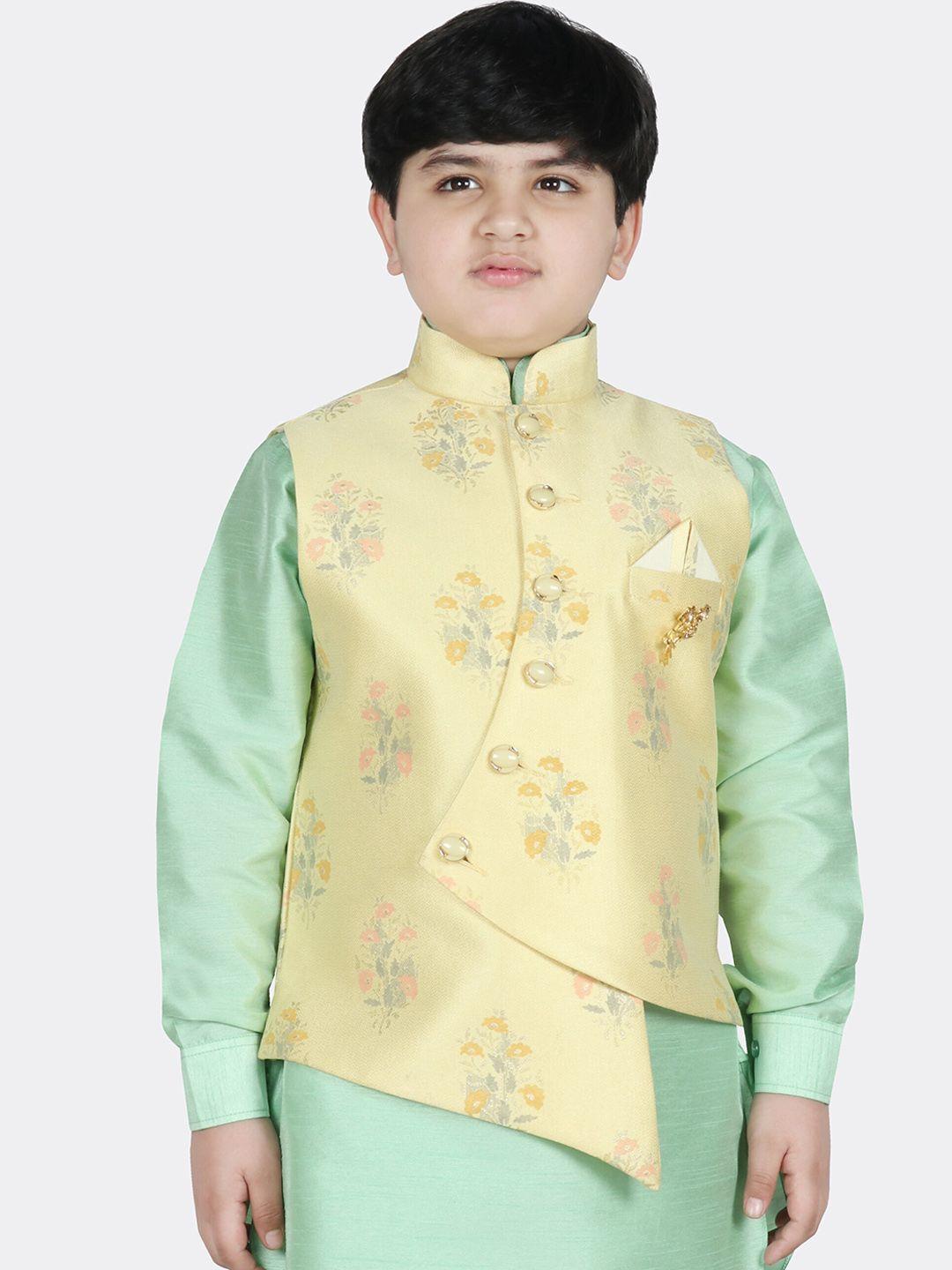 sg yuvraj boys yellow & pink printed woven nehru jackets