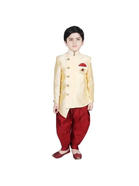 sg yuvraj kids beige & red solid sherwani with pyjama