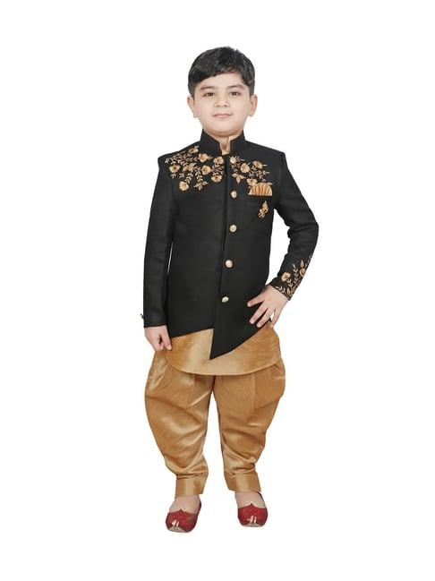 sg yuvraj kids black & beige embroidered kurta, pyjamas with jacket