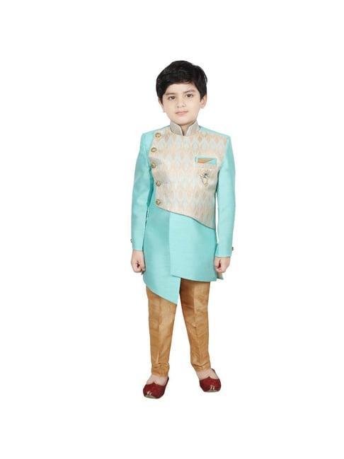 sg yuvraj kids blue & brown printed sherwani with pyjama
