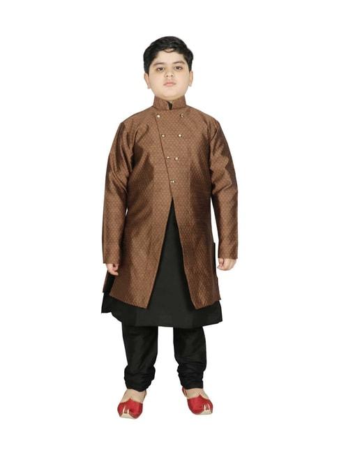 sg yuvraj kids brown & black textured pattern full sleeves kurta set