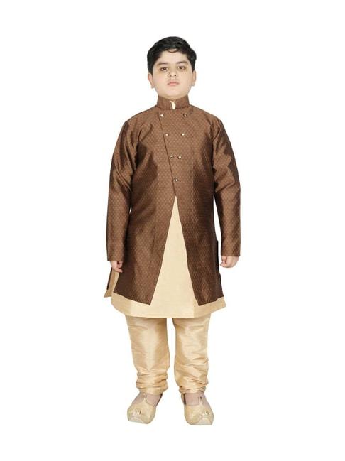 sg yuvraj kids brown & cream textured pattern full sleeves kurta set