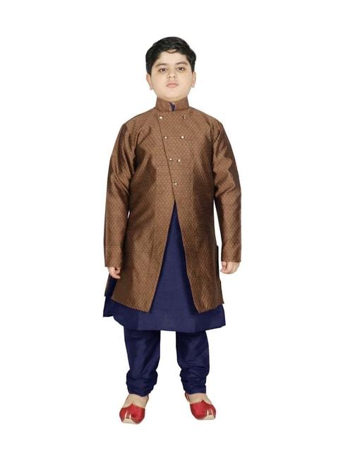 sg yuvraj kids brown & navy textured pattern full sleeves kurta set