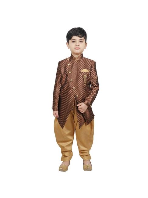sg yuvraj kids brown printed sherwani with pyjama