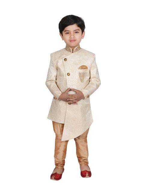 sg yuvraj kids cream & beige printed full sleeves sherwani set