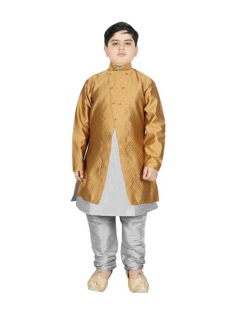 sg yuvraj kids gold & grey textured pattern full sleeves kurta set