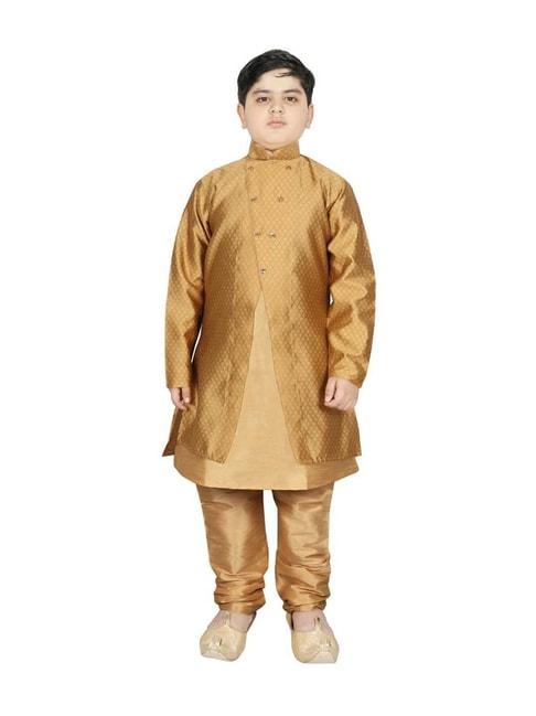sg yuvraj kids gold textured pattern full sleeves kurta set