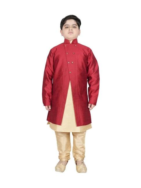 sg yuvraj kids maroon & beige textured pattern full sleeves kurta set