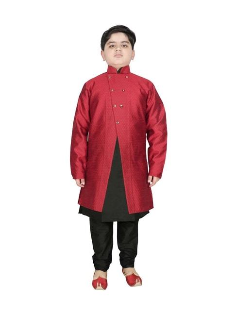 sg yuvraj kids maroon & black textured pattern full sleeves kurta set