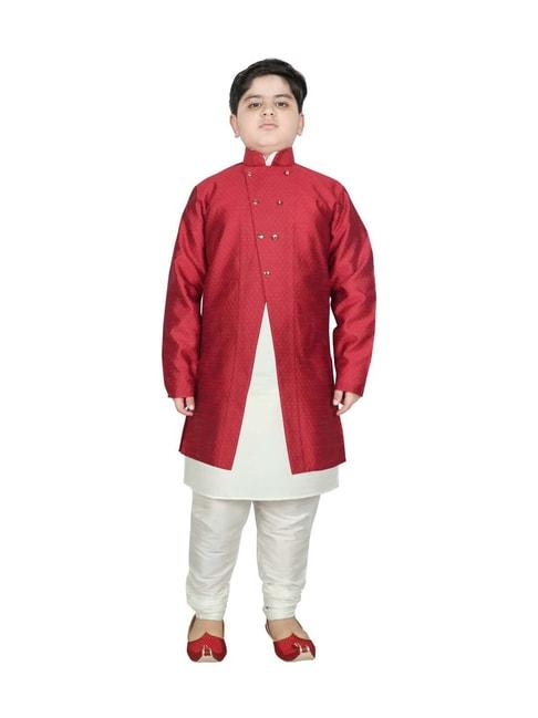 sg yuvraj kids maroon & white textured pattern full sleeves kurta set