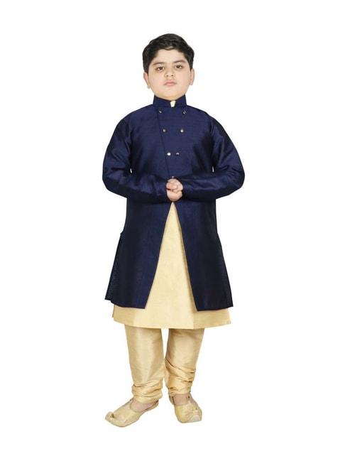 sg yuvraj kids navy & beige textured pattern full sleeves kurta set