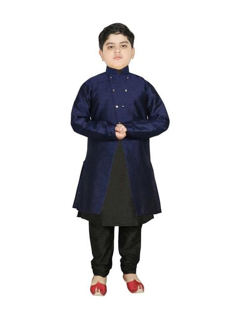 sg yuvraj kids navy & black textured pattern full sleeves kurta set