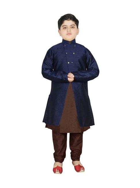 sg yuvraj kids navy & brown textured pattern full sleeves kurta set