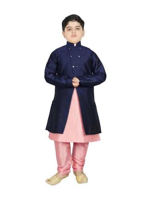 sg yuvraj kids navy & pink textured pattern full sleeves kurta set