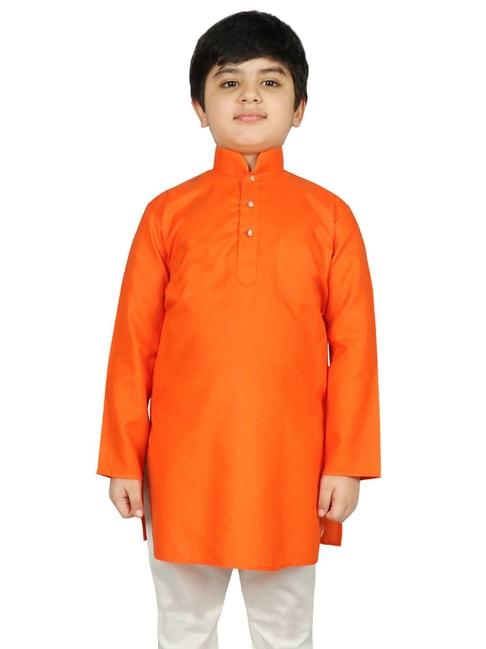 sg yuvraj kids orange solid full sleeves kurta