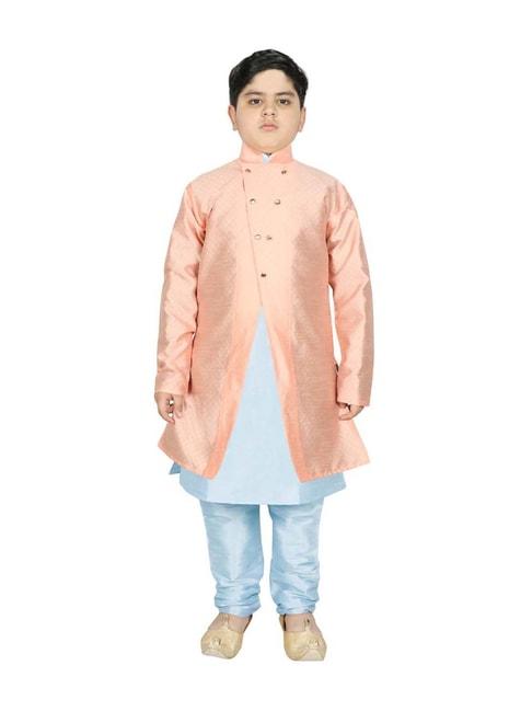 sg yuvraj kids peach & blue textured pattern full sleeves kurta set