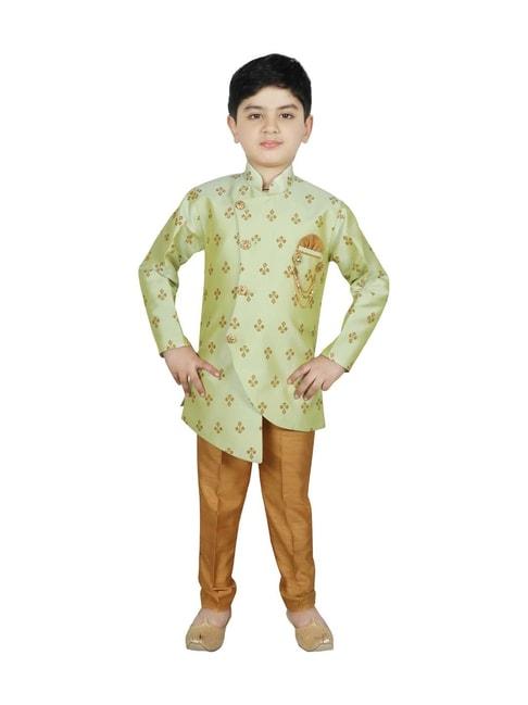 sg yuvraj kids pista green & yellow printed full sleeves sherwani set
