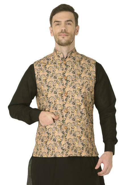 sg leman beige regular fit printed waistcoats