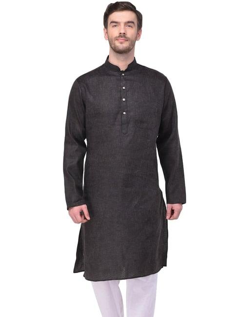 sg leman black cotton regular fit self pattern kurta