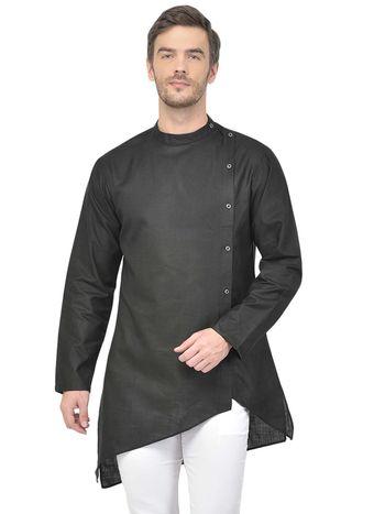 sg leman black solid short kurtas