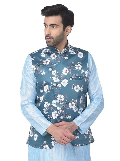 sg leman blue regular fit printed waistcoats