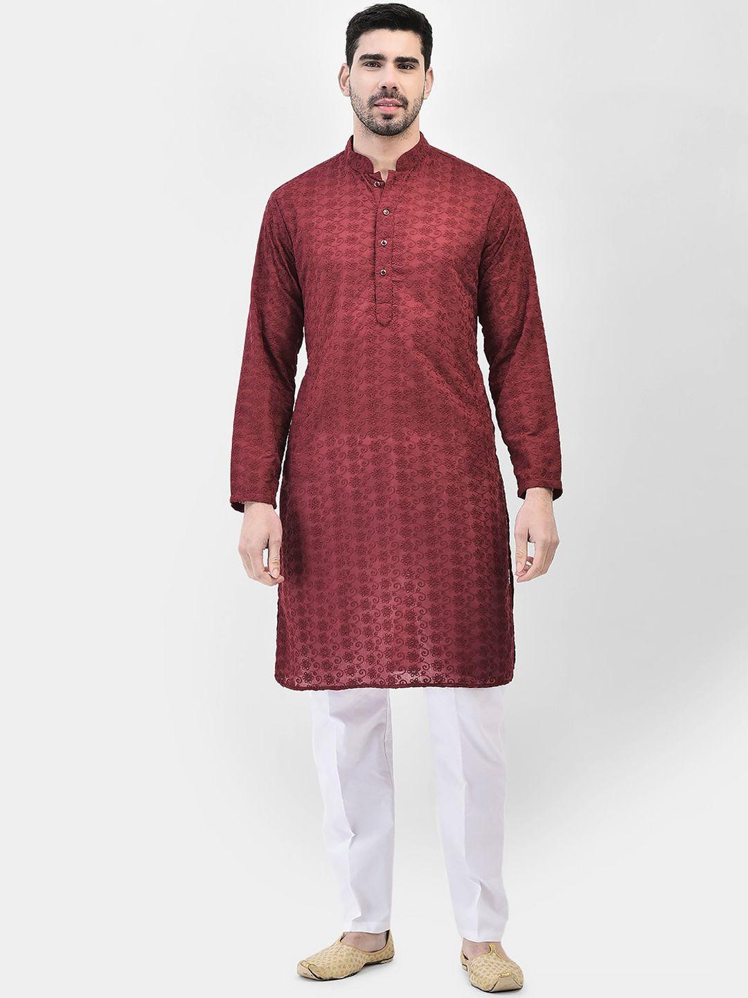 sg leman floral embroidered mandarin collar straight kurta with pyjamas