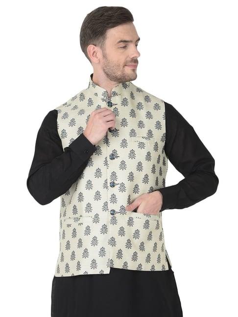 sg leman green regular fit printed waistcoats