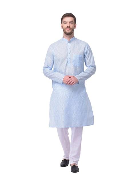 sg leman light blue regular fit cotton kurta set