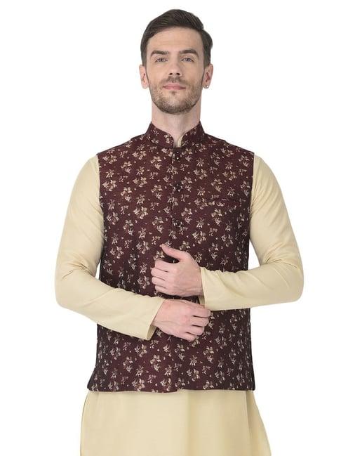 sg leman maroon regular fit printed waistcoats