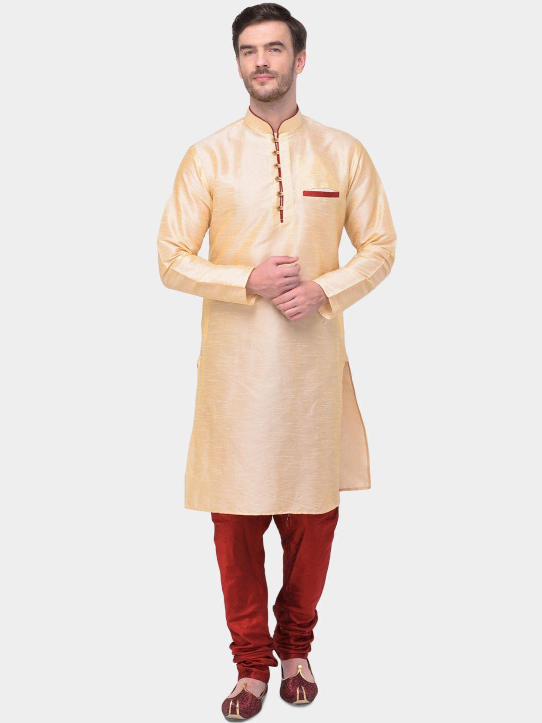sg leman men beige & maroon solid kurta with churidar