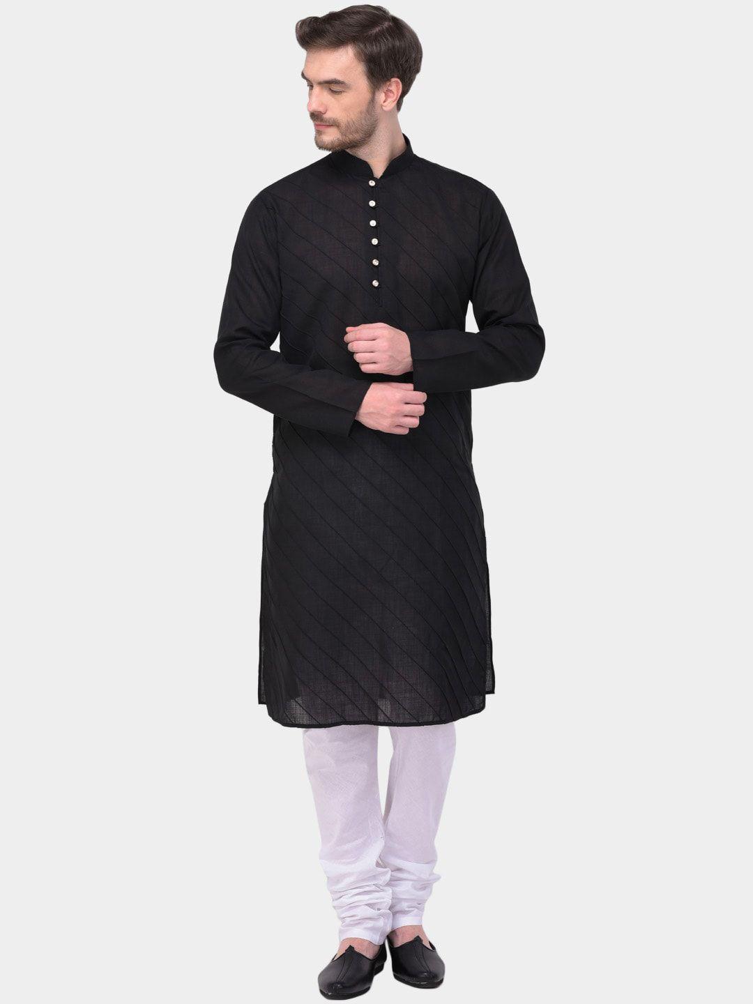 sg leman men black pure cotton kurta with churidar