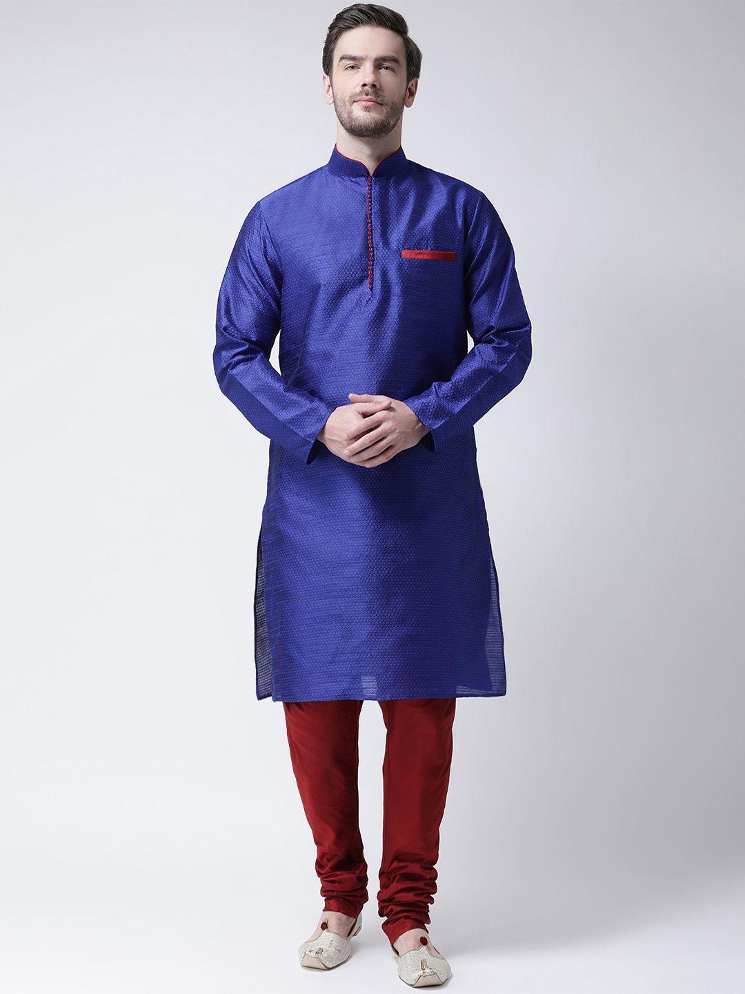 sg leman men blue & red self design kurta with churidar