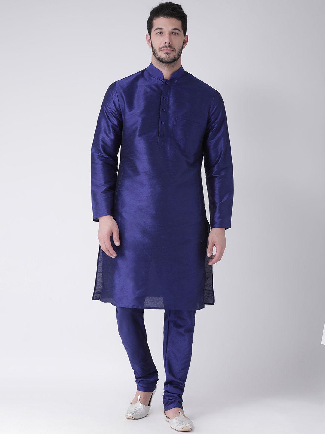 sg leman men blue solid kurta with churidar