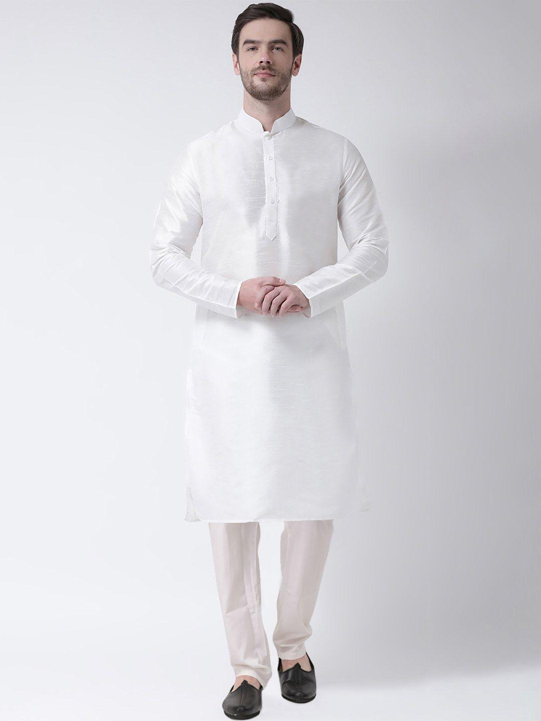 sg leman men cream-coloured raw silk kurta with pyjamas