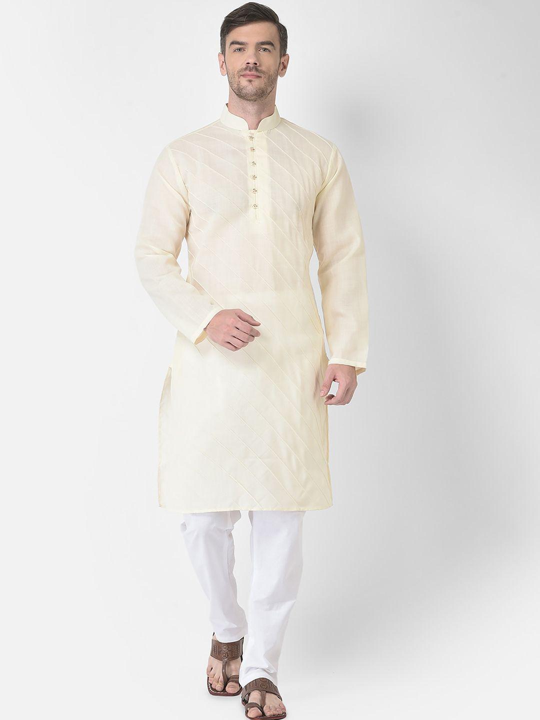 sg leman men gold & white pure cotton kurta with trouser