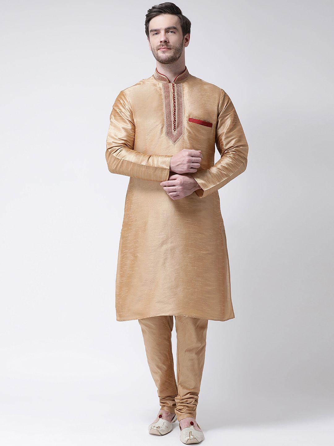 sg leman men gold-toned self design kurta with churidar