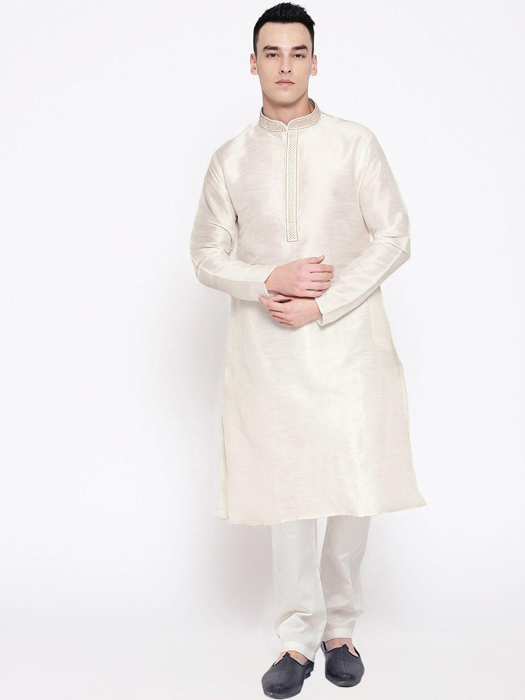 sg leman men off-white  raw silk kurta with pyjamas