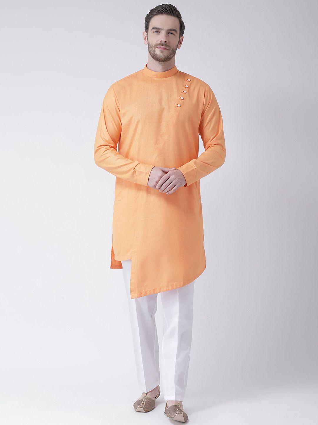 sg leman men orange & white solid kurta with trousers