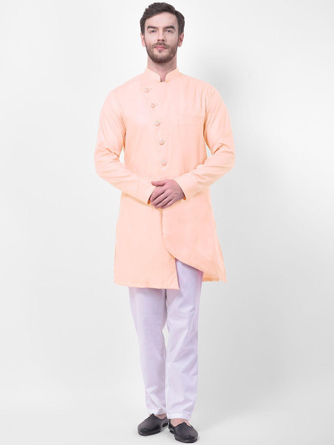 sg leman men peach-coloured pure cotton kurta with pyjamas