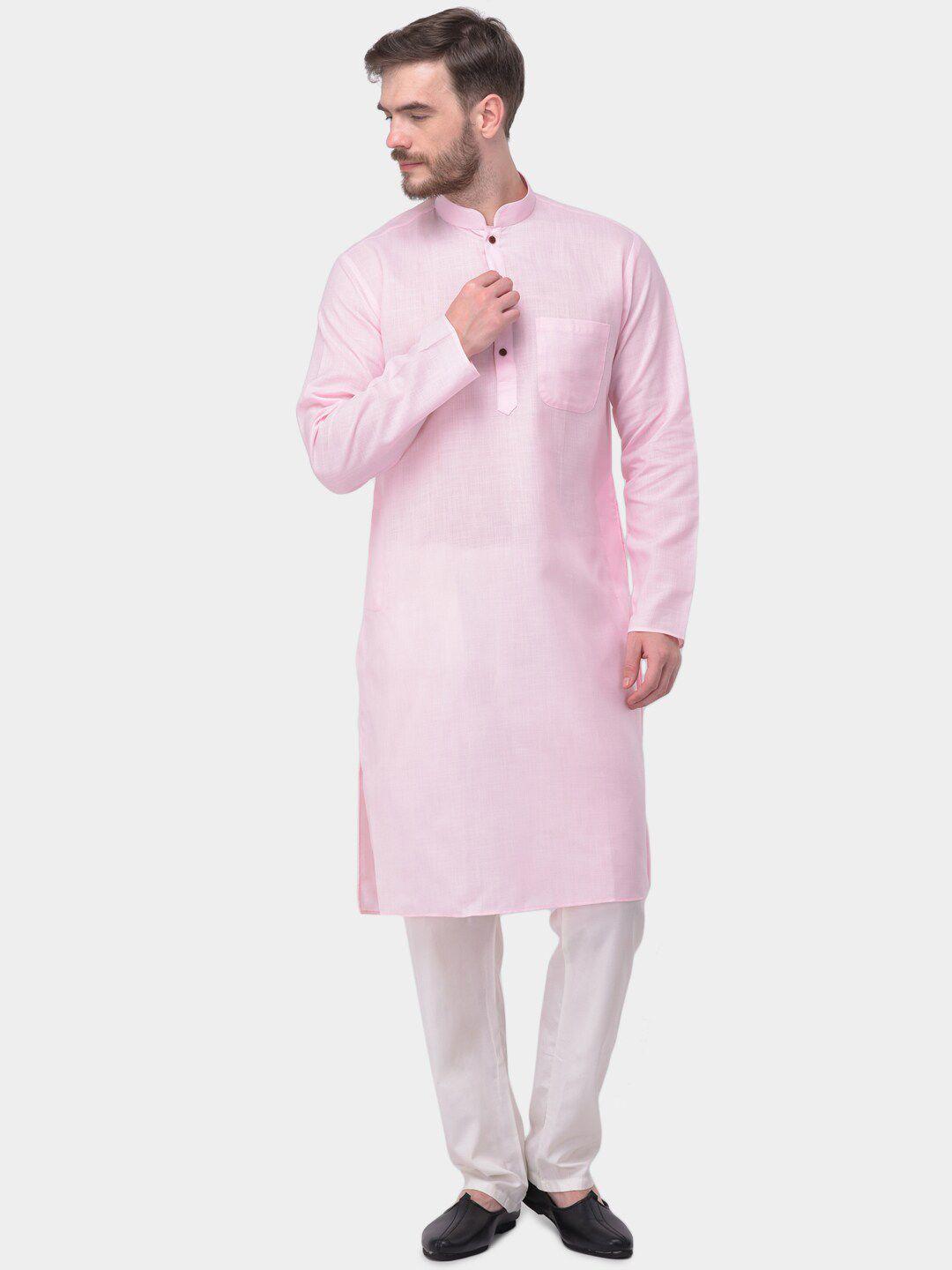 sg leman men pink & white solid kurta with pyjamas