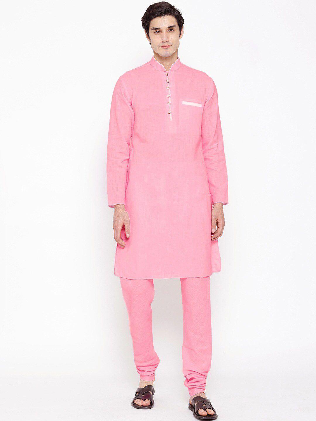 sg leman men pink solid kurta with pyjamas