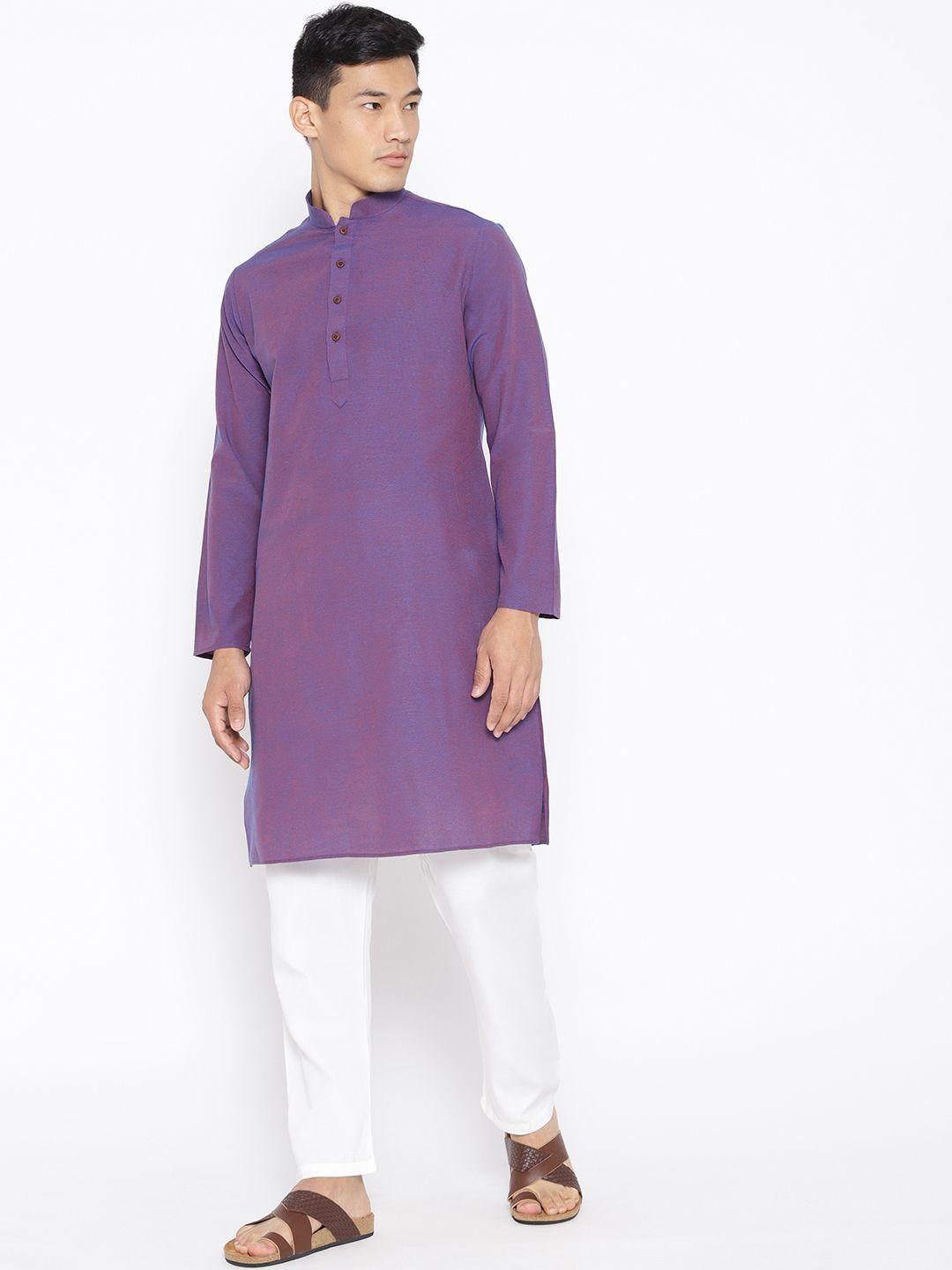 sg leman men purple & white solid kurta with pyjamas