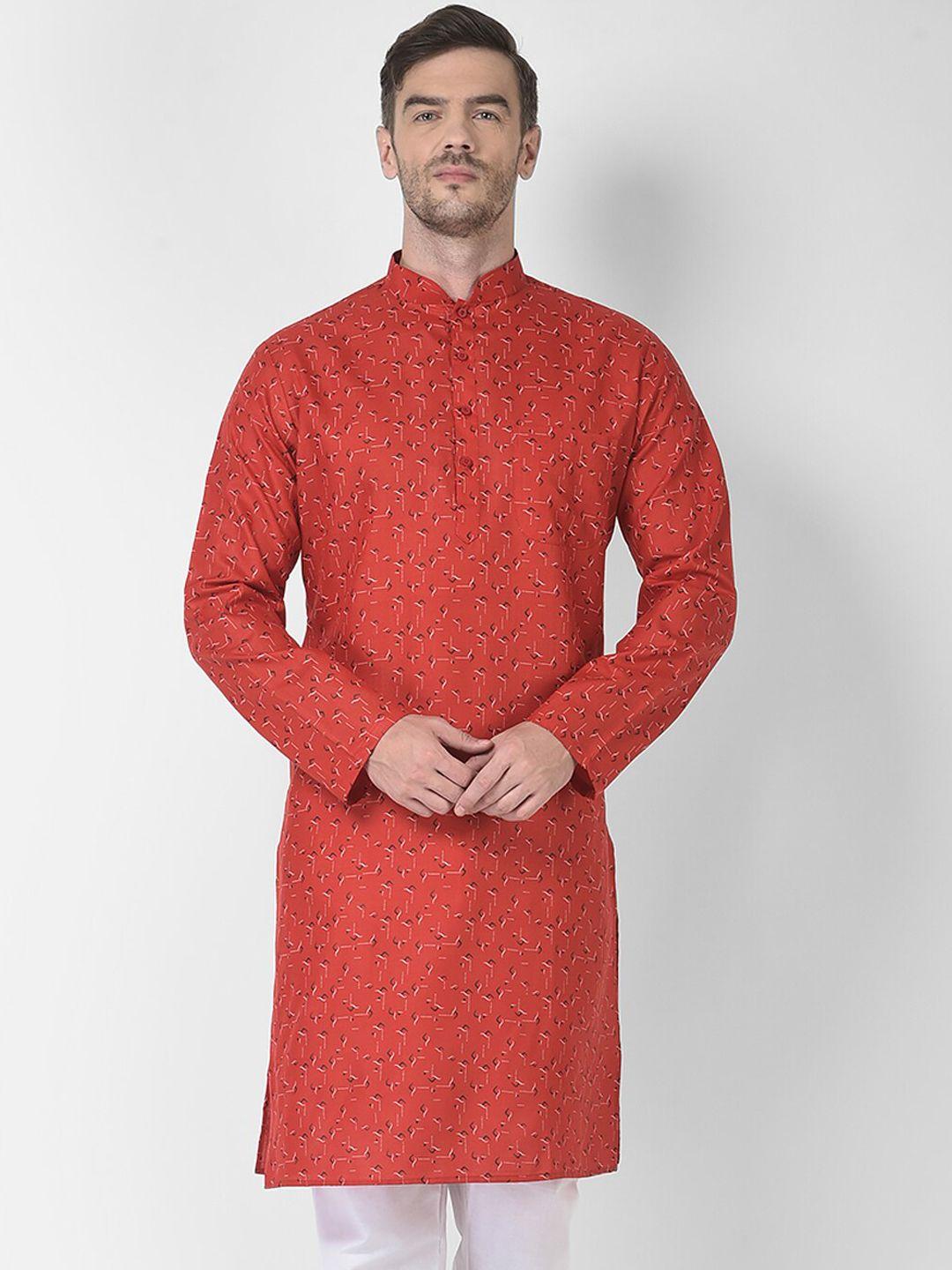 sg leman men red ethnic motifs printed cotton kurta