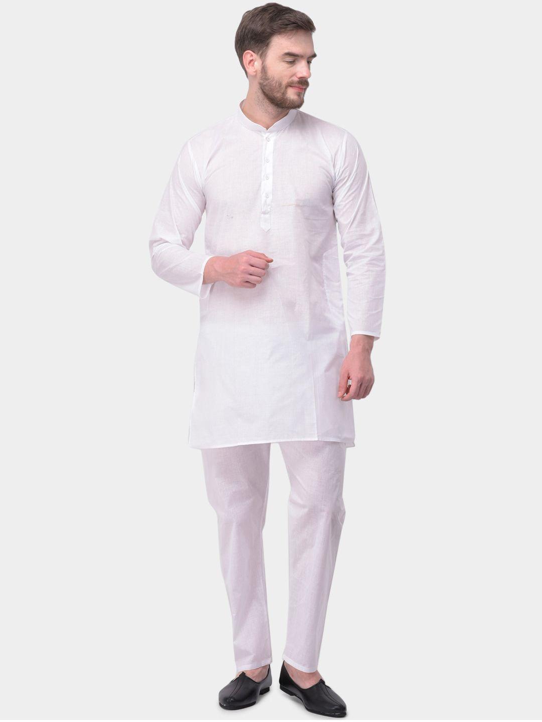 sg leman men white solid kurta with pyjamas