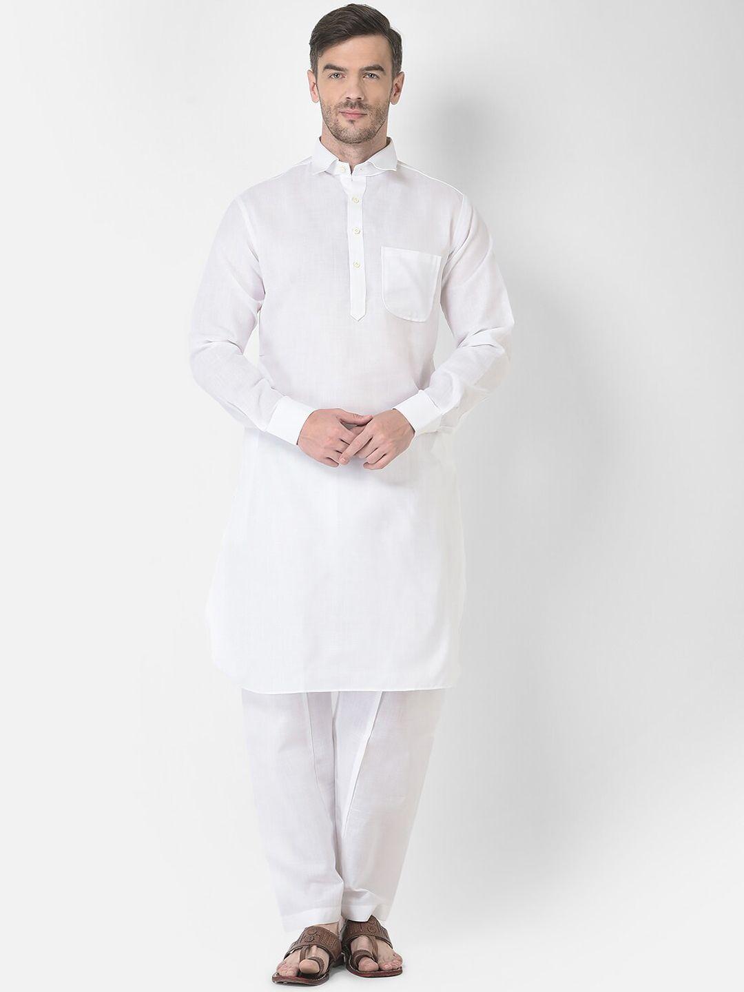 sg leman men white solid kurta with salwar set